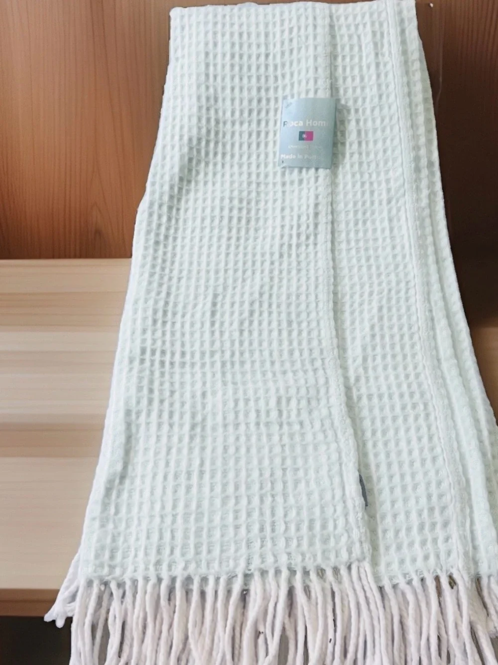 ROCA HOME PORTUGAL WAFFLE WEAVE KNIT COTTON MINT GREEN THROW BLANKET 50